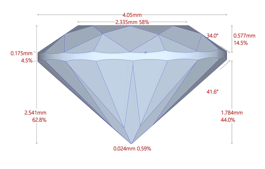 Diamante BR 0.259 VS1 K VG DIAMANE · Medidas