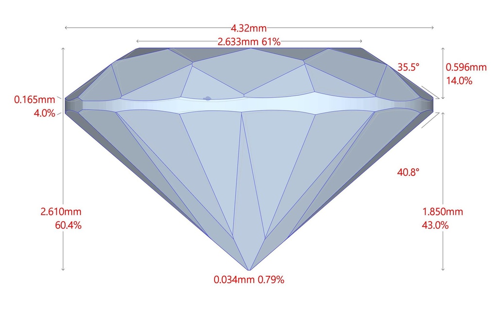 Diamante BR 0.303 SI2 G G DIAMANE · Medidas