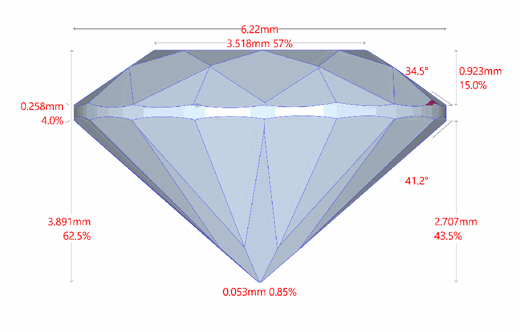 Diamante BR 0.933 SI2 L VG DIAMANE · Medidas