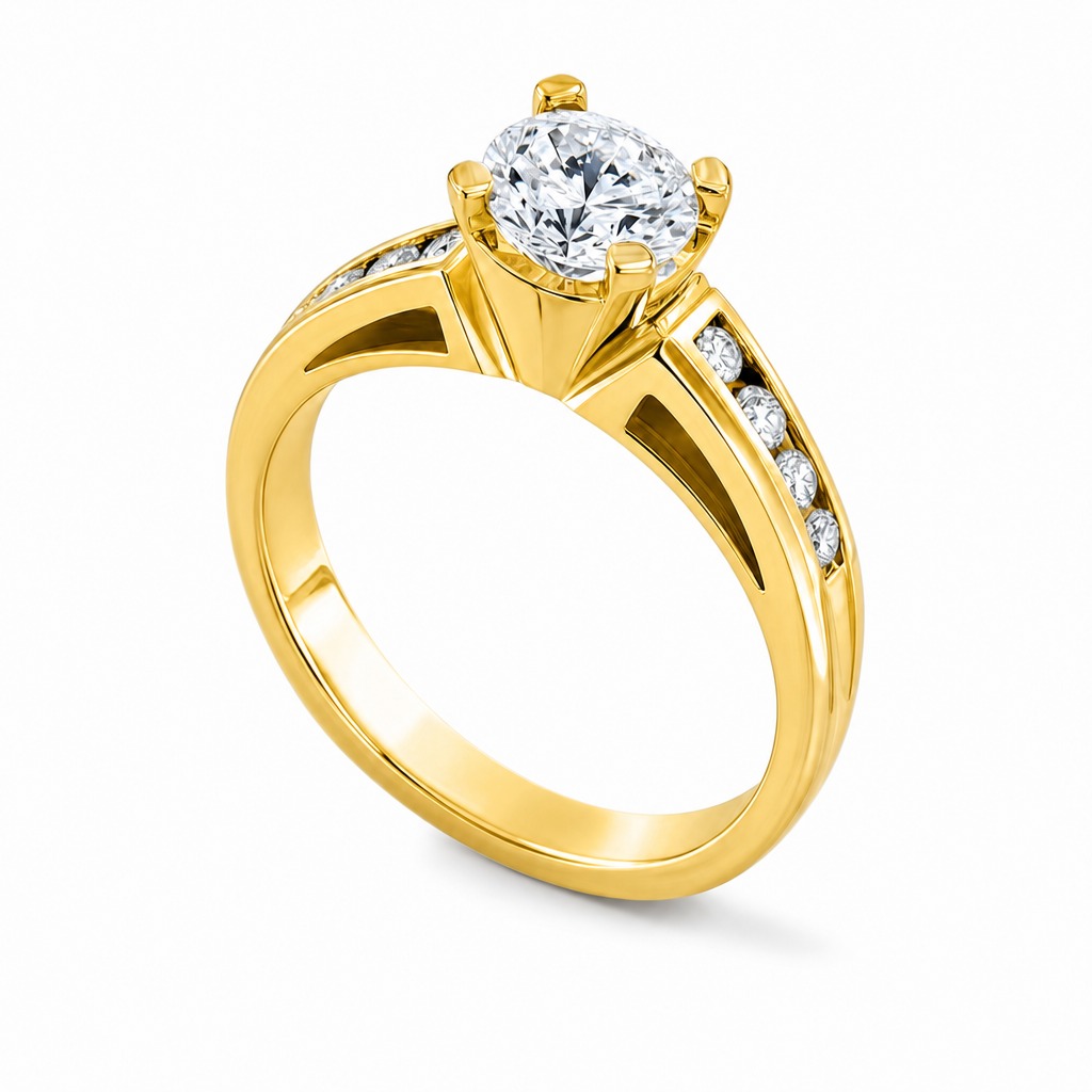 Cefalú · Solitario clásico con pavé · Oro amarillo