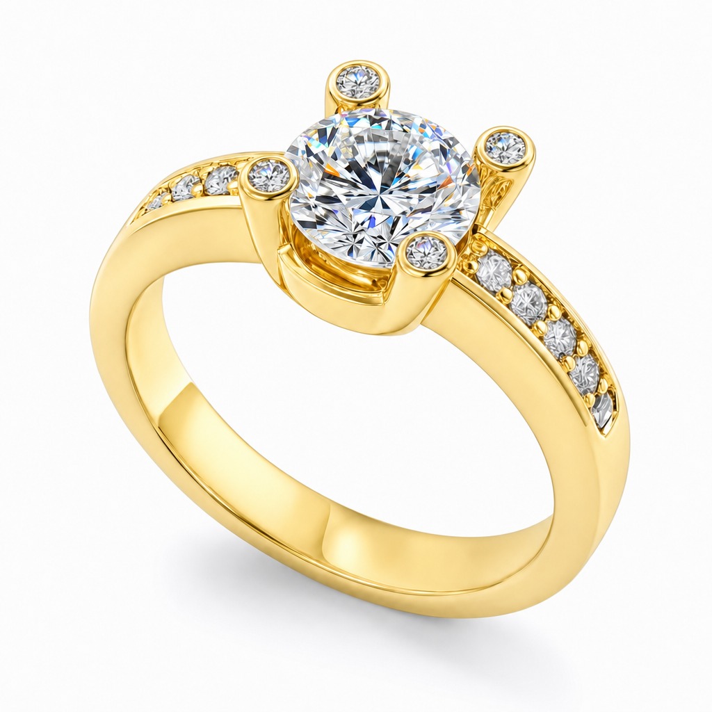 Bolonia · Solitario con bisel y pavé · Oro amarillo