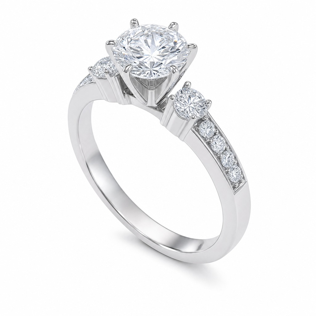 Ischia · Tres piedras con pavé · Oro blanco