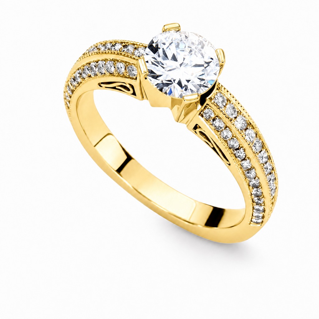 Bellagio · Solitario con doble pavé · Oro amarillo