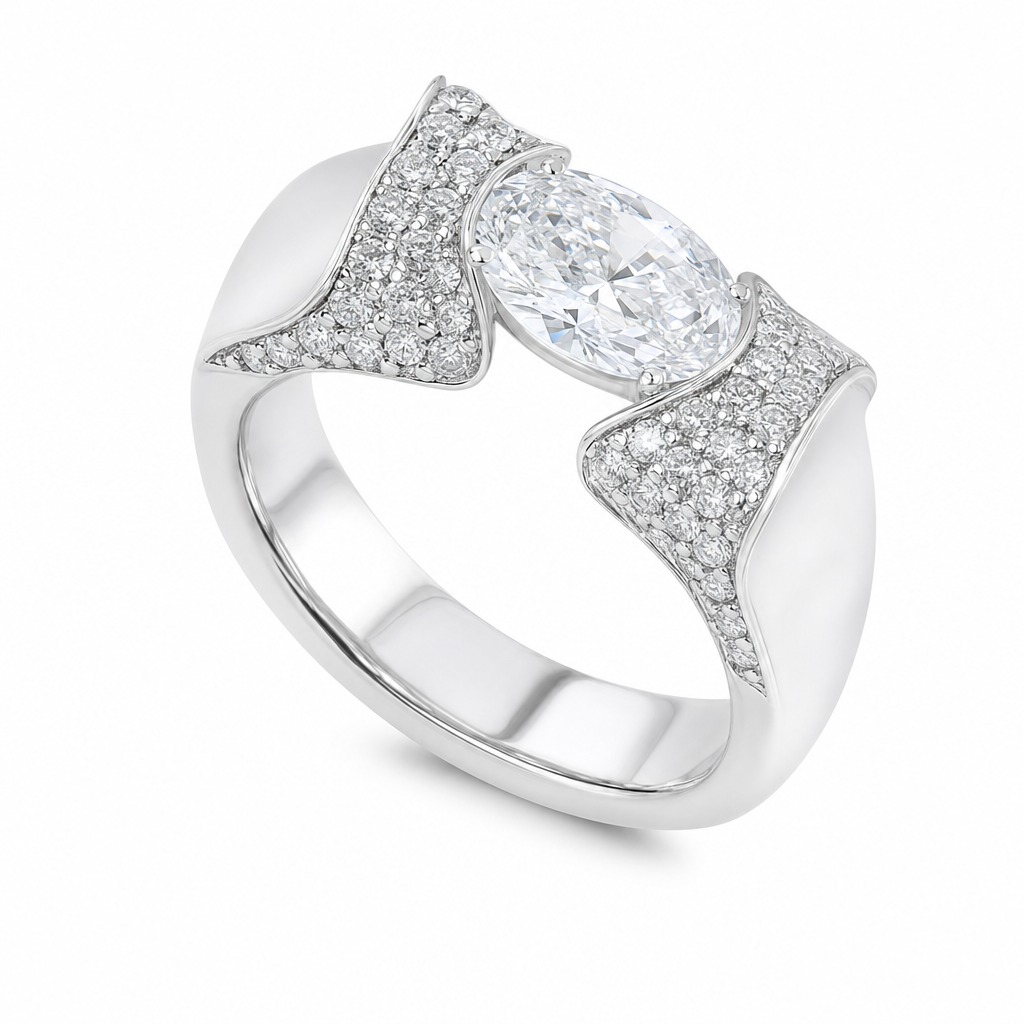 Amalfi · Oval cruzado con pavé · Oro blanco