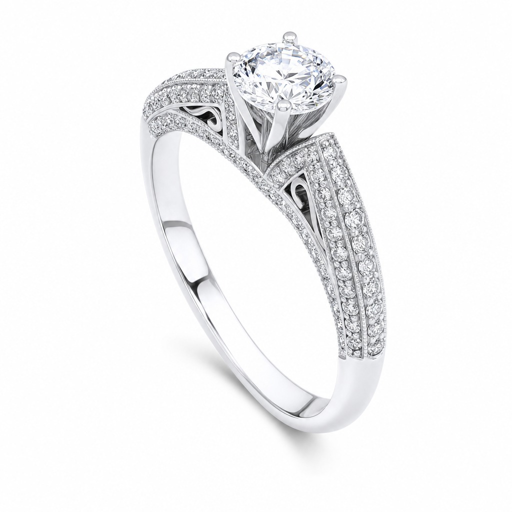 [373246] Verona · Solitario catedral con pavé · Oro blanco (Oro blanco 10kt, 3.0, Zirconia)