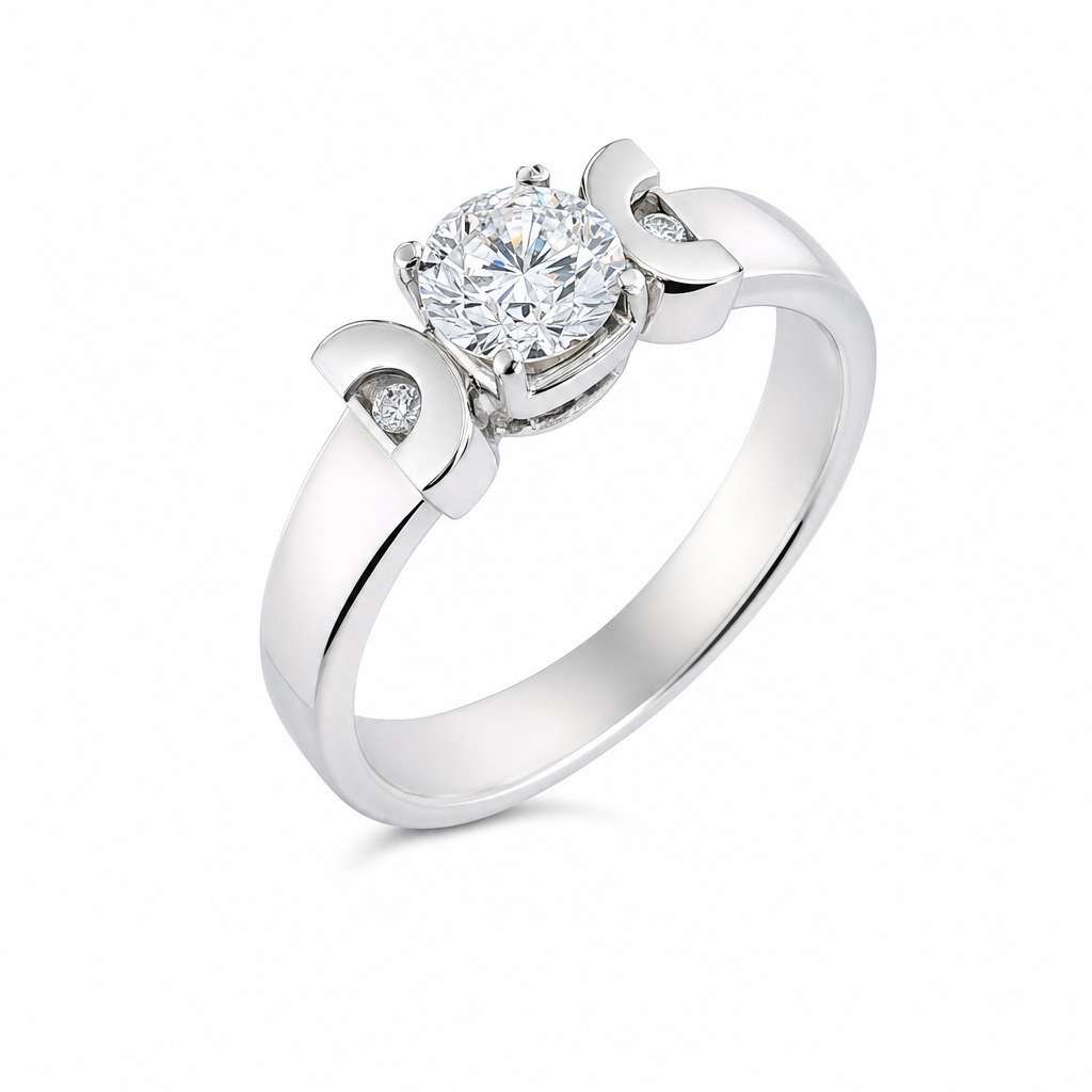[373324] Bardolino · Solitario con hombros en voluta · Oro blanco (Oro blanco 10kt, 3.0, Zirconia)