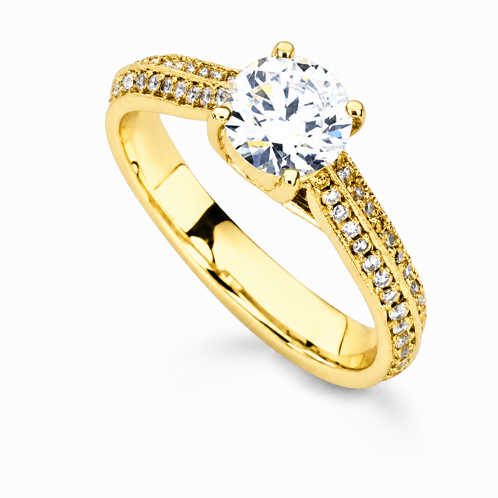 Varese · Solitario con pavé en doble hilera · Oro amarillo