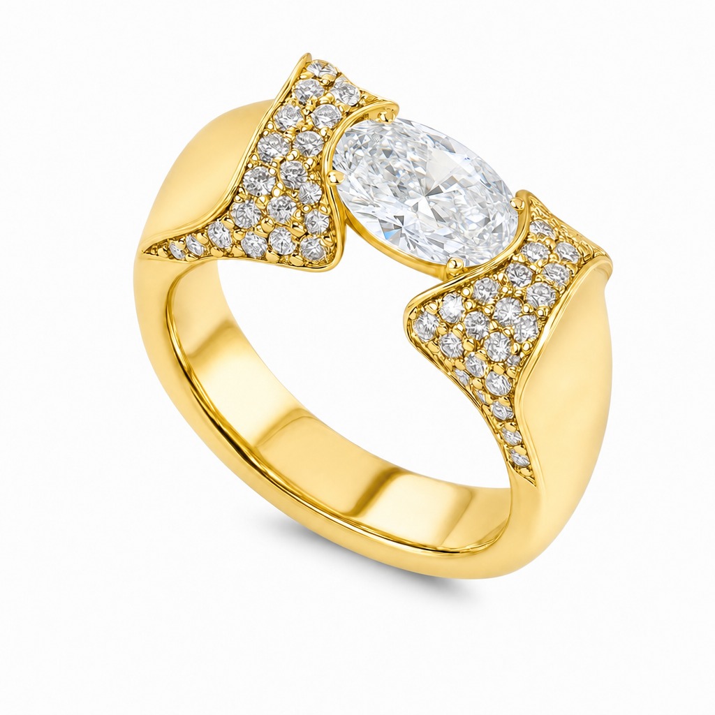 Amalfi · Oval cruzado con pavé · Oro amarillo