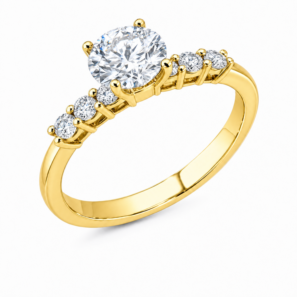 [373232/AMA10/3/ZR000] Montefalco · Solitario con seis acentos (Oro amarillo 10kt, 3.0, Zirconia)