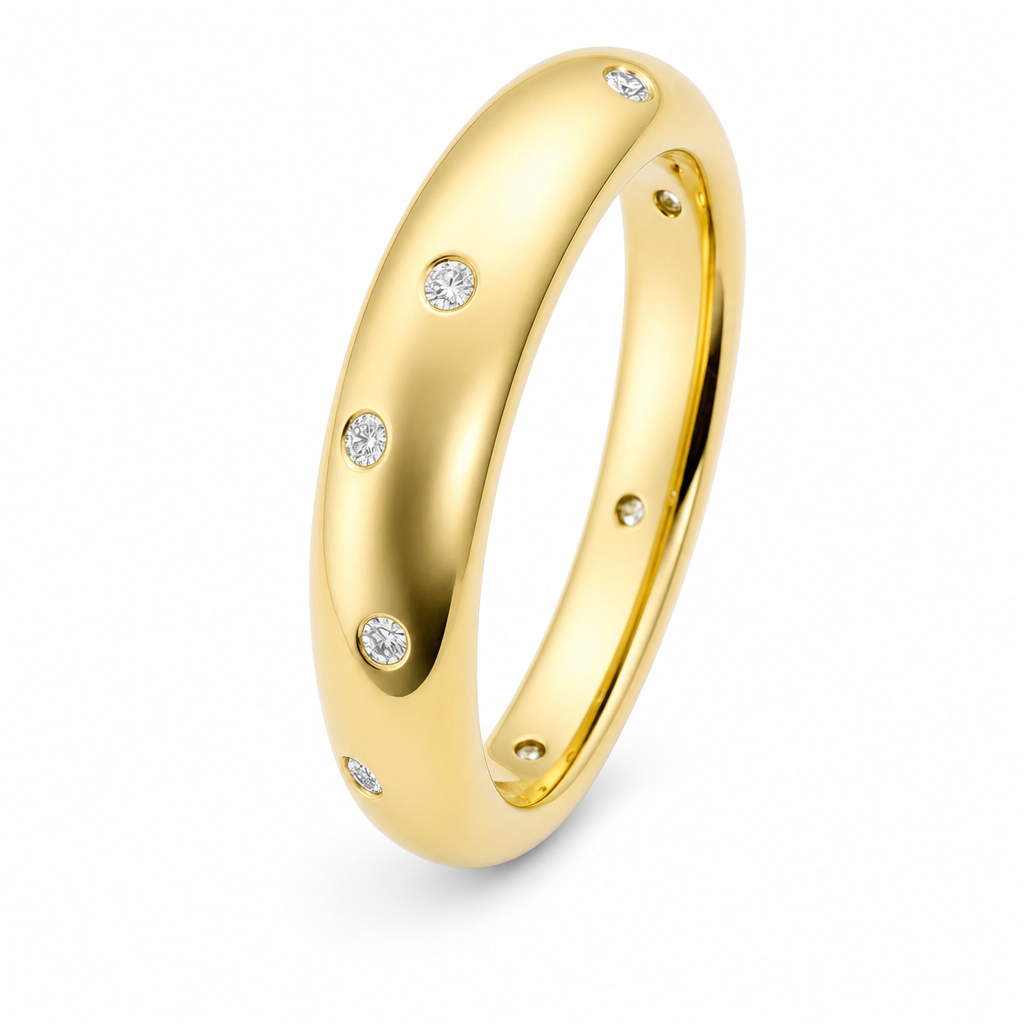 [373379/AMA10/3/ZR000] Ravello · Argolla abombada con brillantes incrustados (Oro amarillo 10kt, 3.0, Zirconia)