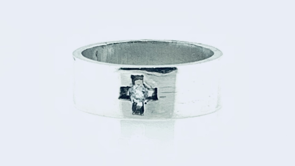 [372264/BCO10/5/4.0] ARGOLLA CORTE INGLES CRUZ CALADA ZIRCONIA AL CENTRO ANCHA (Oro blanco 10kt, 5mm, 4.0)